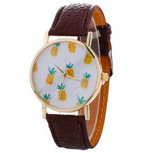 Genvivia Stylish Pineapple Printing Leather Bracelet Lady Womans Stainless Steel Wrist Watch mujer erkek kol saati Drop Shipping