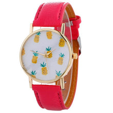 Genvivia Stylish Pineapple Printing Leather Bracelet Lady Womans Stainless Steel Wrist Watch mujer erkek kol saati Drop Shipping