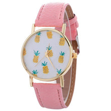 Genvivia Stylish Pineapple Printing Leather Bracelet Lady Womans Stainless Steel Wrist Watch mujer erkek kol saati Drop Shipping