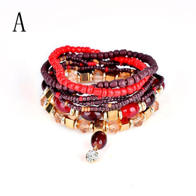 Beaded bracelet Bohemian multi-layer bracelet Fashion Women Lots Style Bracelet Bangle  Charm Cuff  Jewelry  Rhinestone