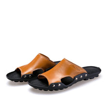 Merkmak Genuine Leather Slippers Men Summer Sandals Breathable Brand Designer Stylish Shoes Real Leather Seaside Beach Flats
