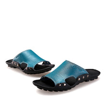 Merkmak Genuine Leather Slippers Men Summer Sandals Breathable Brand Designer Stylish Shoes Real Leather Seaside Beach Flats