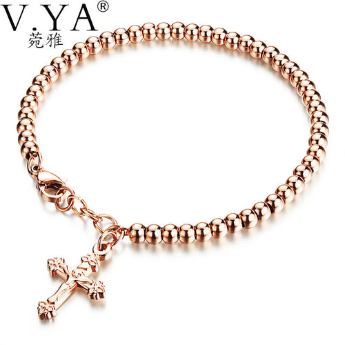 Cross Stainless Steel Bracelets Silver Rose Gold Color Link Chain Skull 18CM Black Bracelet for Women Female Jewelry