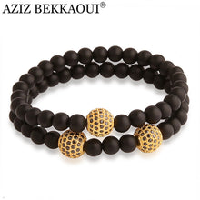 Anil Arjandas Beaded Bracelets Black Matte Onyx Bracelets Gold Color Micro Pave CZ Gold Ball Bracelets For Women Men's Bracelets