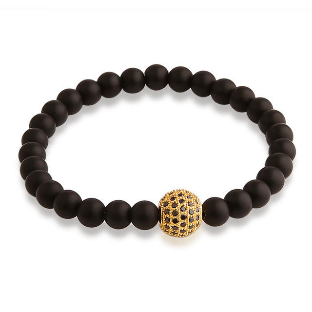 Anil Arjandas Beaded Bracelets Black Matte Onyx Bracelets Gold Color Micro Pave CZ Gold Ball Bracelets For Women Men's Bracelets