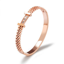 GAGAFEEL Elegant Women's Bracelet  Rose Gold Color Stainless Steel Cuff Bracelets & Bangles Classic Crystal Zircon For Girls