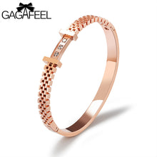 GAGAFEEL Elegant Women's Bracelet  Rose Gold Color Stainless Steel Cuff Bracelets & Bangles Classic Crystal Zircon For Girls