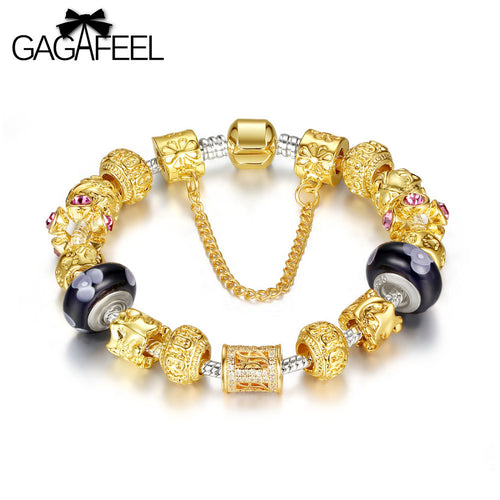 European Style Beads Bracelet DIY Making Beads Bracelets & Bangles with  Gold Color Charm for Women DIY Birthday Gift LPA038