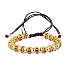 Anil Arjandas Macrame Beads Bracelets For Women Men Yellow Gold Color Micro Pave Black CZ Stopper Round Black Gold Bracelet