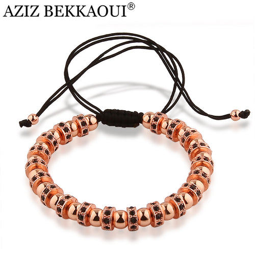 Anil Arjandas Macrame Bracelet For Men Women Adjustable Size Rope Bracelet Men Rose Gold Color 6mm Round Beads & Braiding Bangle