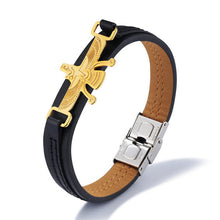GAGAFEEL Eagle Bracelets Men Stainless Steel Wrap Bracelet Unique Design Cowhide Leather Jewelry Gold/Silver Color 19CM Length