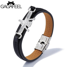 GAGAFEEL Eagle Bracelets Men Stainless Steel Wrap Bracelet Unique Design Cowhide Leather Jewelry Gold/Silver Color 19CM Length