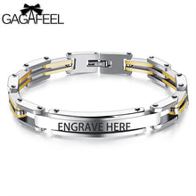 GAGAFEEL Stainless Steel Engrave ID Bracelet Men Jewelry Link Bracelets & Bangles Gold /Silver/ Black Color 20.5CM Dropshipping