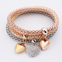 3Pcs Women Charm Pulseiras Heart Pendant Bracelet Fashion Multilayer Bracelet