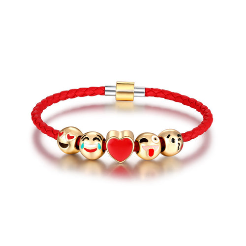 Fashion Emoji Charm Bracelet 5 Bead Gold Plated Bracelet