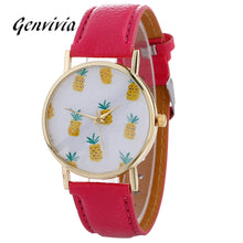 Genvivia Stylish Pineapple Printing Leather Bracelet Lady Womans Stainless Steel Wrist Watch mujer erkek kol saati Drop Shipping