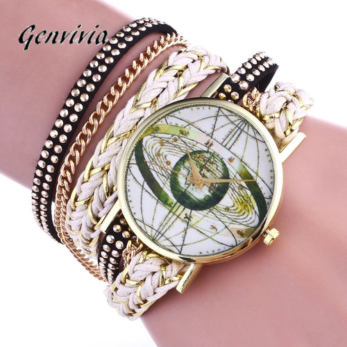 2017 New Women Weave Wrap Around Leatheroid Quartz Wristwatch relogio feminino 6 Colors Bracelet	Watch
