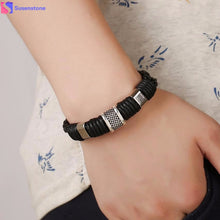 Men's leather braided bracelet Genuine leather Bracelet Men Stainless Steel Leather Hand Woven Bracelet