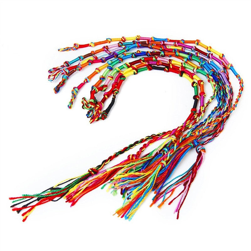 9pcs Hippie Style Colorful Knurled Braided Friendship Bracelets Thread Wrist Ankle Bracelets